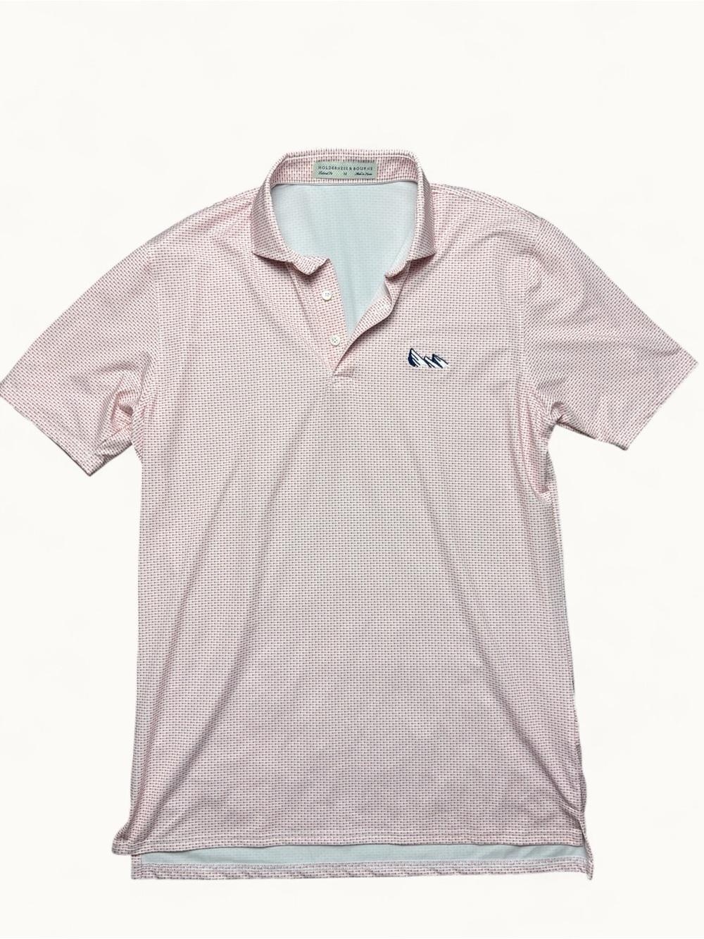 Holderness & Bourne Mens M Pink Red Micro Print Polo Golf Tailored Fit Stretch